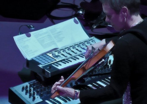 Laurie with Violin and Keyboards, seen from backside